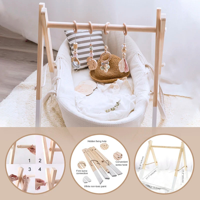 Baby Toys Wooden Play Gym Toys Nordic Baby Room Decor Wood Nursery Sensory Toy Gift Infant Room Clothes Rack Accessories Rattles