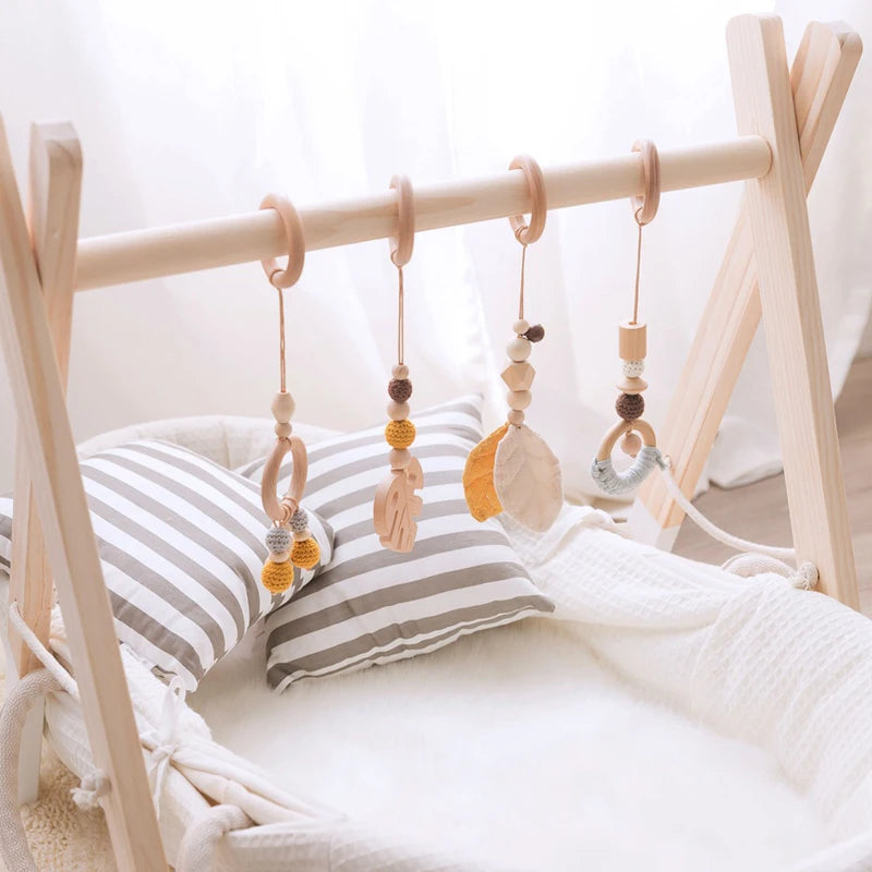 Baby Toys Wooden Play Gym Toys Nordic Baby Room Decor Wood Nursery Sensory Toy Gift Infant Room Clothes Rack Accessories Rattles
