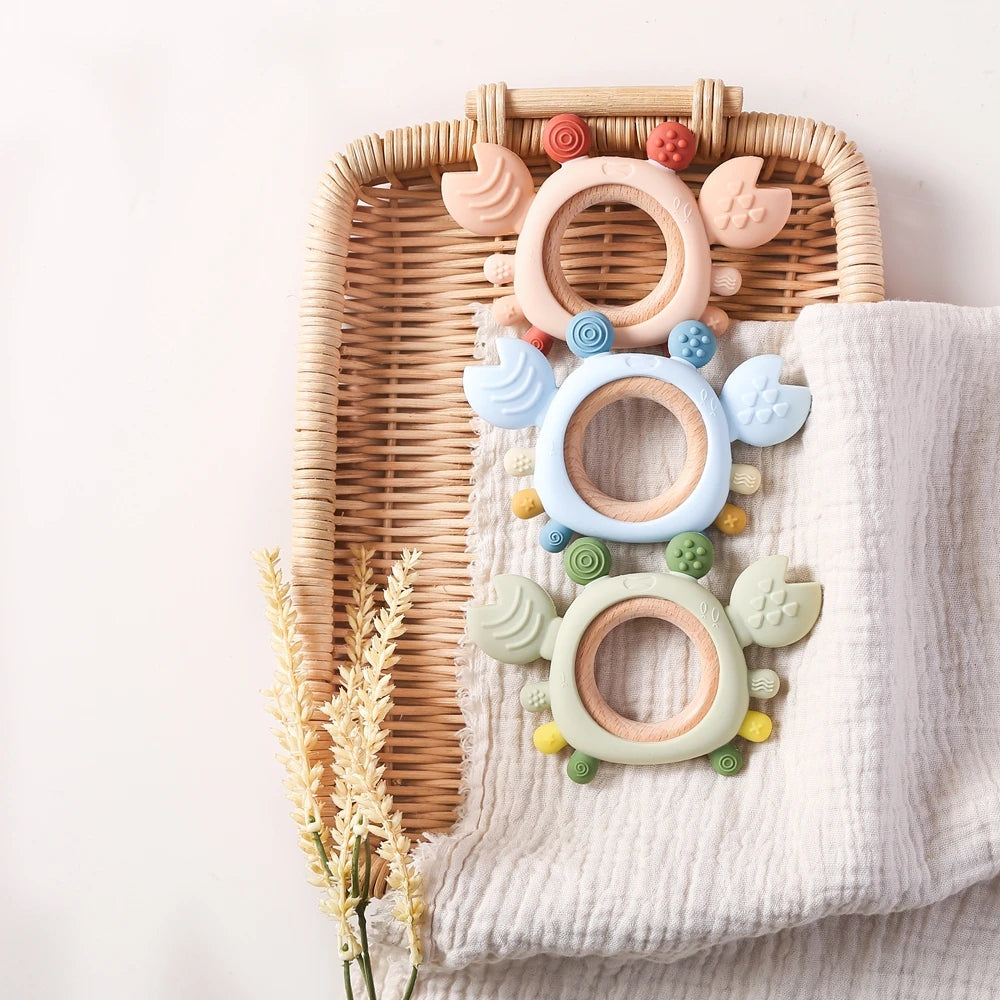 Silicone Baby Teether Baby Toys 0 to 6 Months BPA Free chewing Teething Toys Crab Wooden Ring Teether Reborn silicone Baby toys