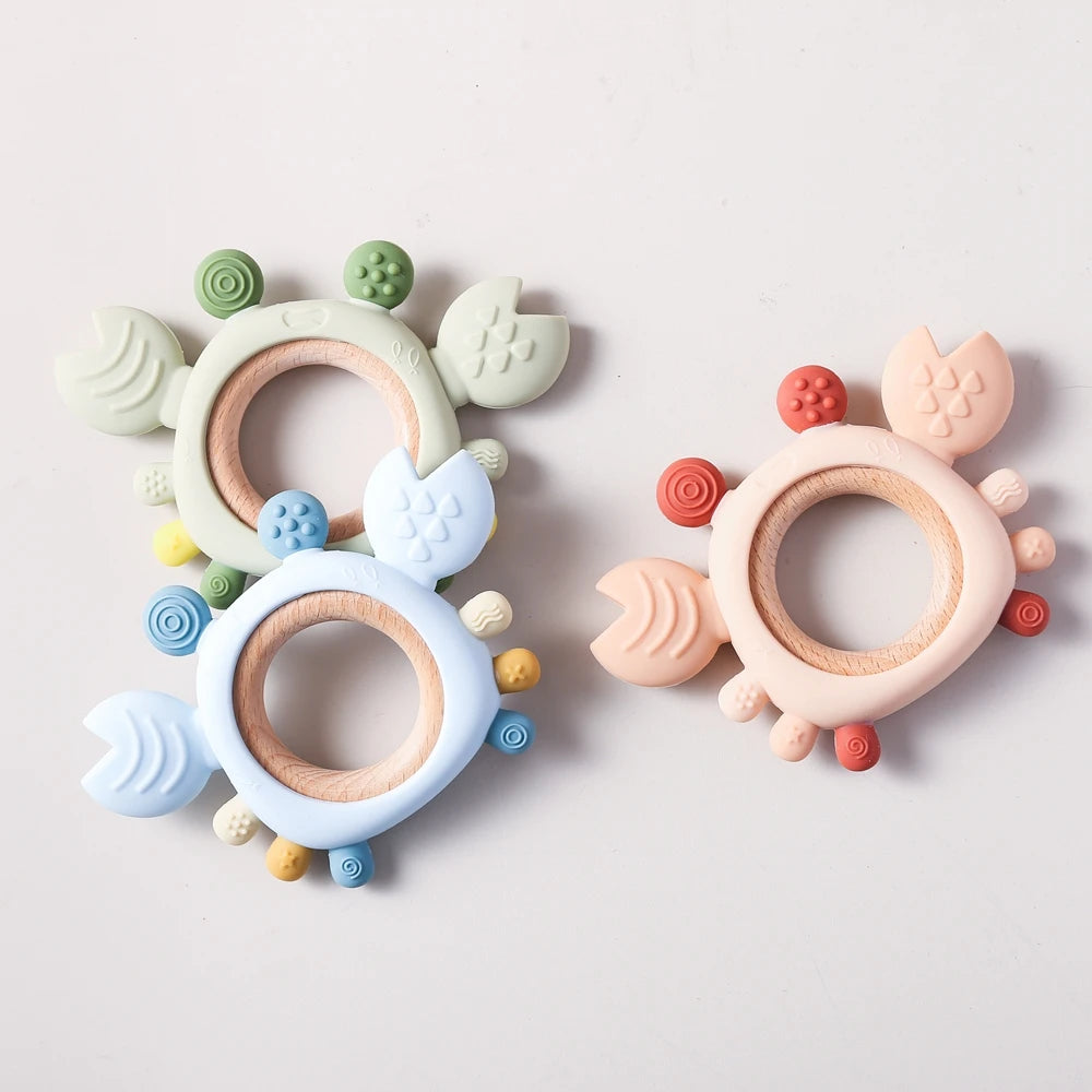 Silicone Baby Teether Baby Toys 0 to 6 Months BPA Free chewing Teething Toys Crab Wooden Ring Teether Reborn silicone Baby toys