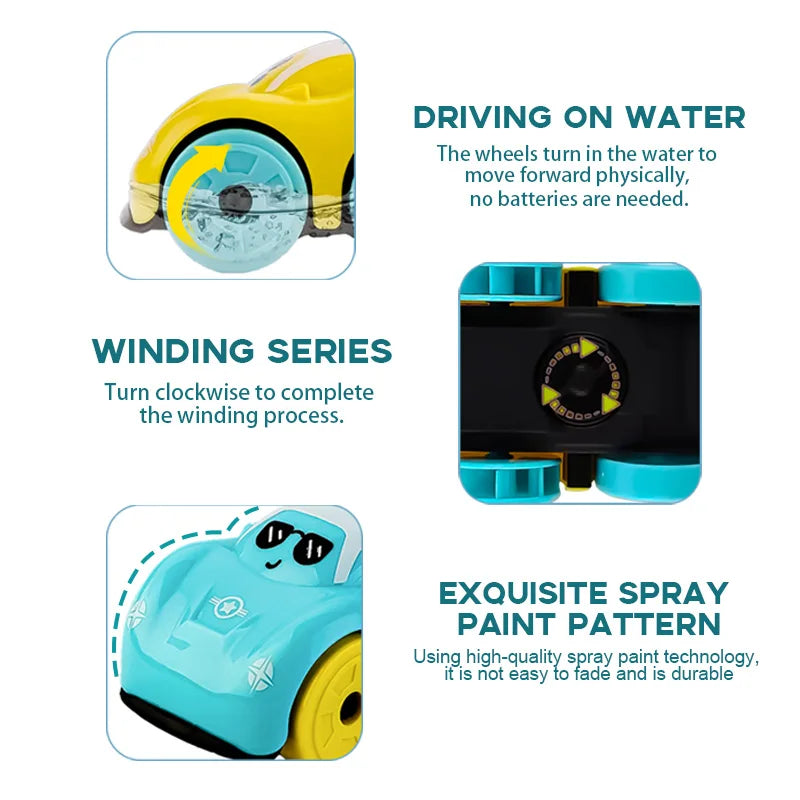 Baby Shower Toys Amphibious Cars Bathroom Floating Clockwork Toy Cars Children Cute Swimming Water Playing Toys for Kids Gifts