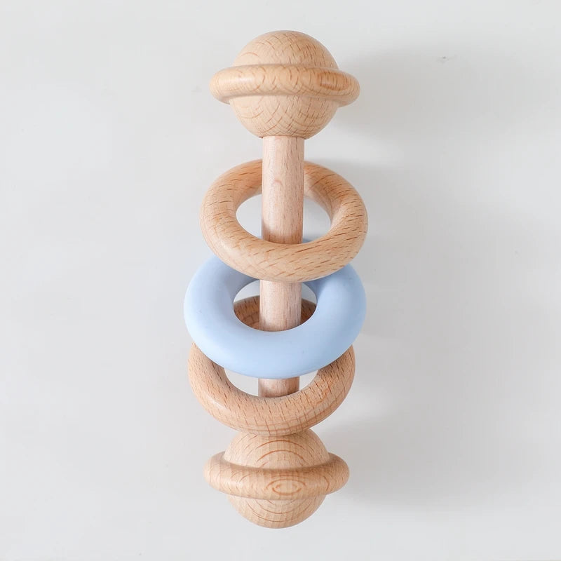 Baby Toys Wooden Rattles Silicone Ring Baby Rattles and Mobiles 0 12 Months Sensory Toys for Baby  Wooden Teether for Baby Gifts